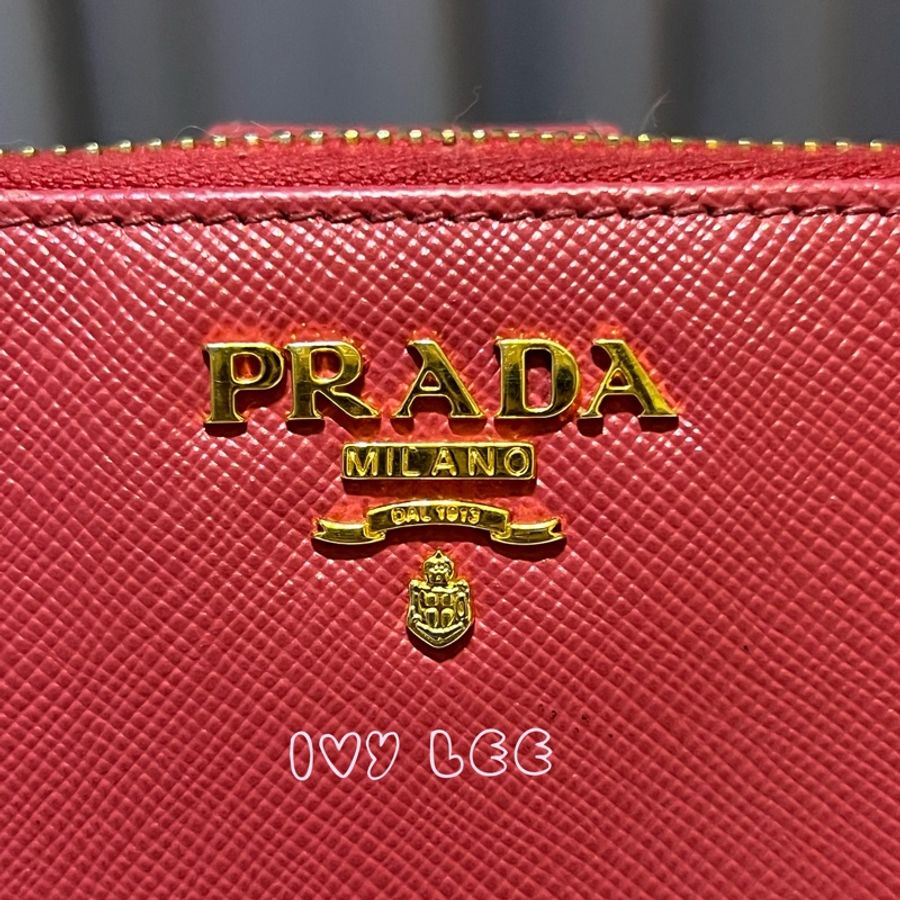 PRADA 1M1348 桃紅長夾 Saffiano金屬拉鍊 長夾  二手精品-2