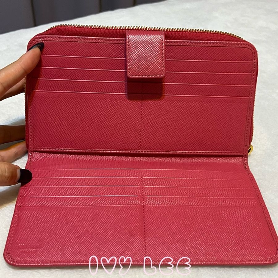 PRADA 1M1348 桃紅長夾 Saffiano金屬拉鍊 長夾  二手精品-4