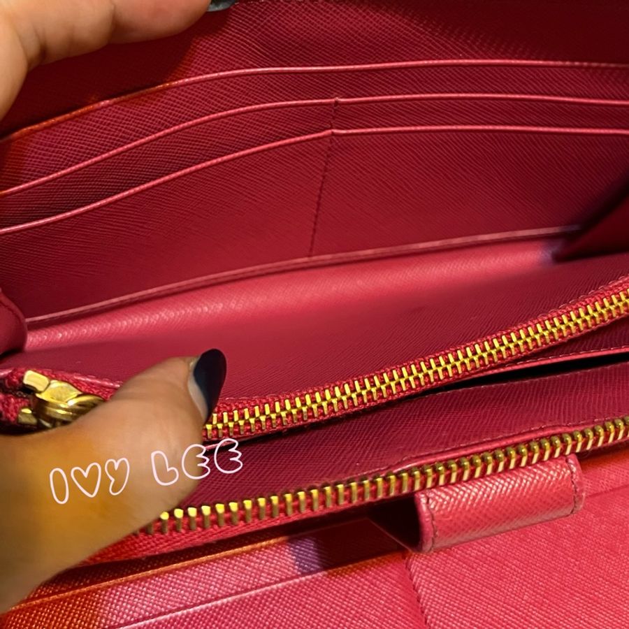 PRADA 1M1348 桃紅長夾 Saffiano金屬拉鍊 長夾  二手精品-7