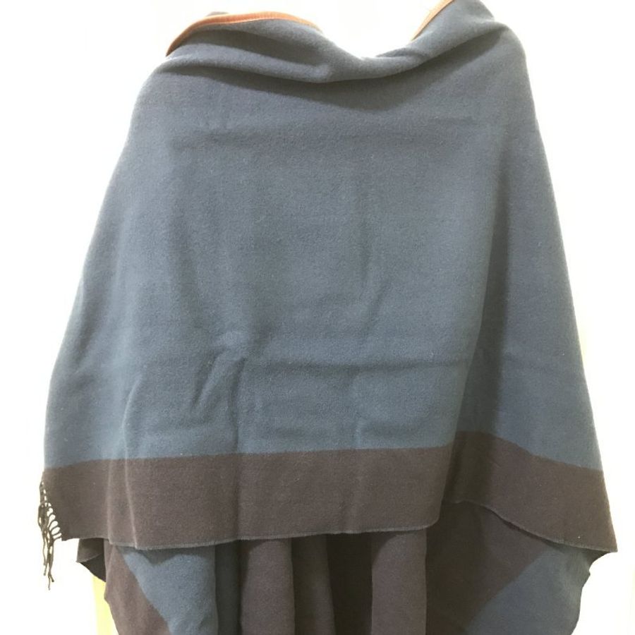 Hermès 愛馬仕 Cashmere Poncho 喀什米爾披風 斗篷 披肩 Sellier 深藍皮革流蘇-2