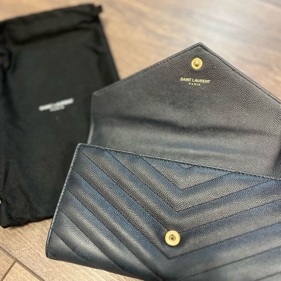 週末限時happy hour- YSL 深藍皮夾 金色 Logo-6