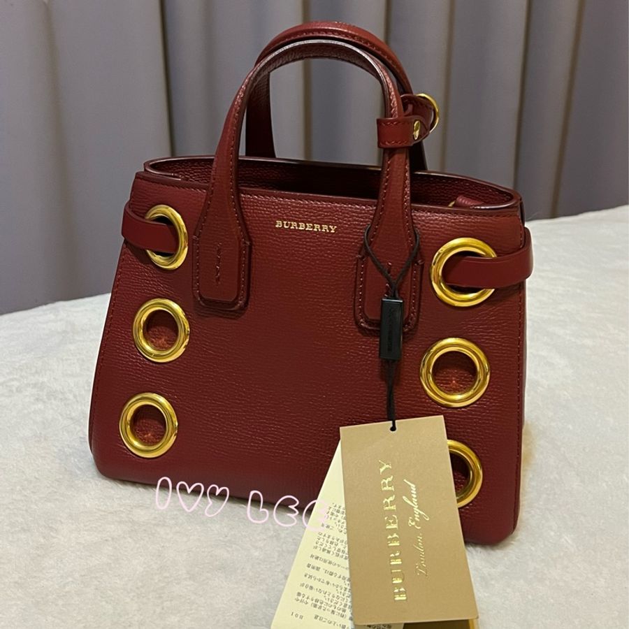 Burberry Banner - Baby 質感深紅色小牛皮 造型 金色環 斜背包 肩背包 近新 二手精品-7
