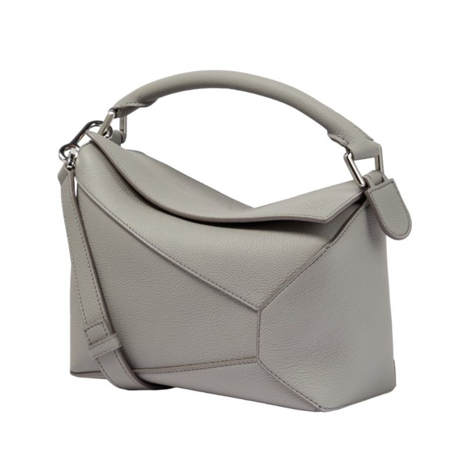 【LOEWE 羅威】Small Puzzle 小款 柔軟粒面小牛皮 拼圖包 幾何 拼接包 肩背包 珍珠灰色-0