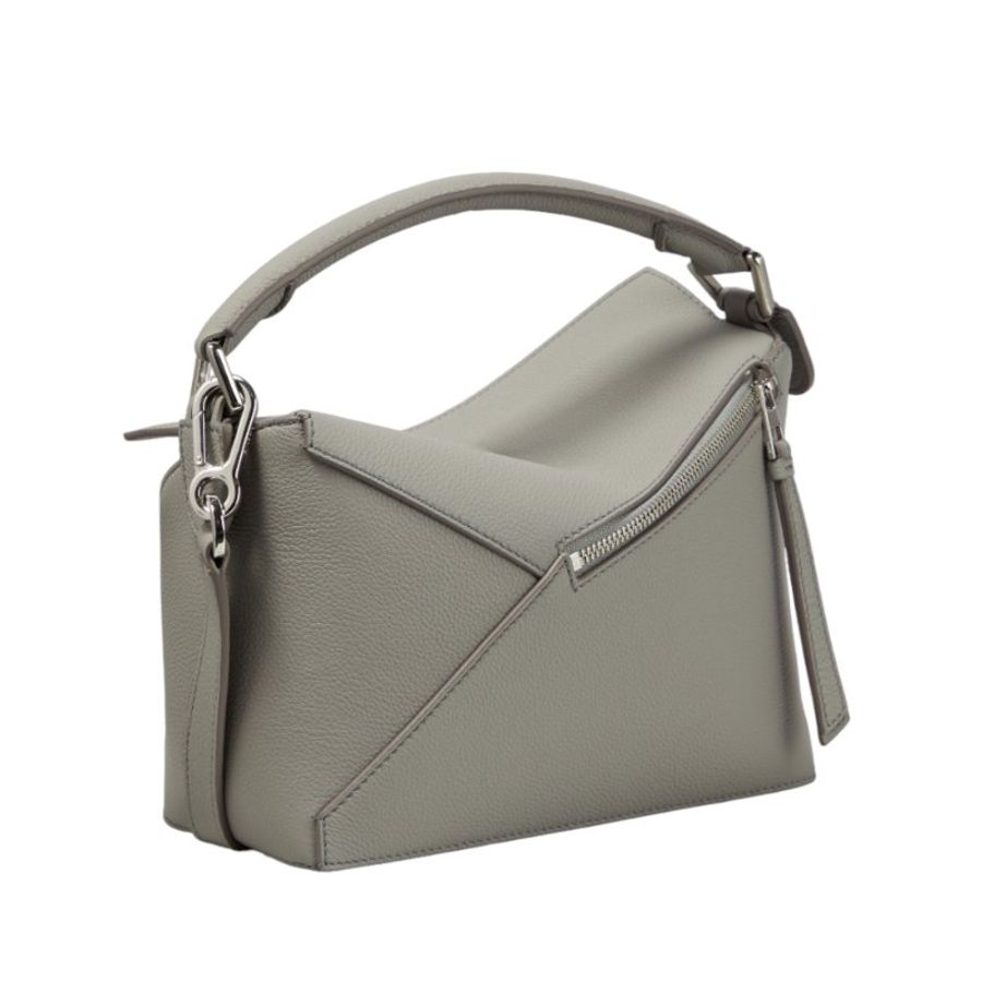 【LOEWE 羅威】Small Puzzle 小款 柔軟粒面小牛皮 拼圖包 幾何 拼接包 肩背包 珍珠灰色-3