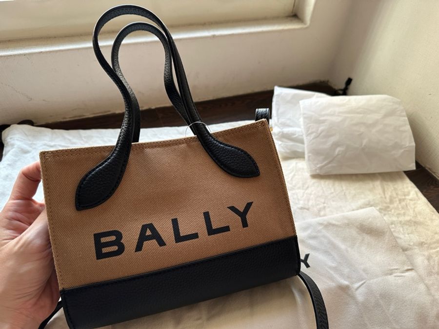 Bally Bar keep on 帆布拼接皮革手提斜背兩用托特包 XS-0