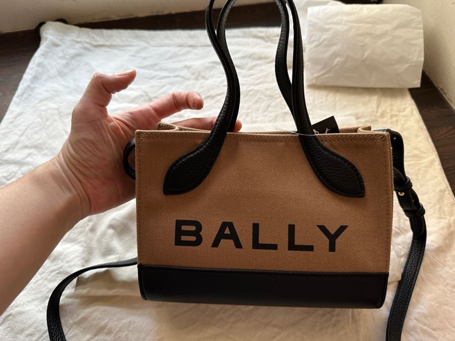 Bally Bar keep on 帆布拼接皮革手提斜背兩用托特包 XS-2