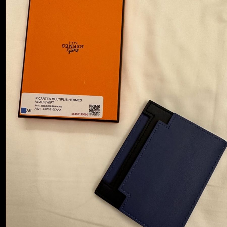 Hermes 稀有卡夾 幾何Hlogo藍黑信用卡卡夾 男女皆可-10