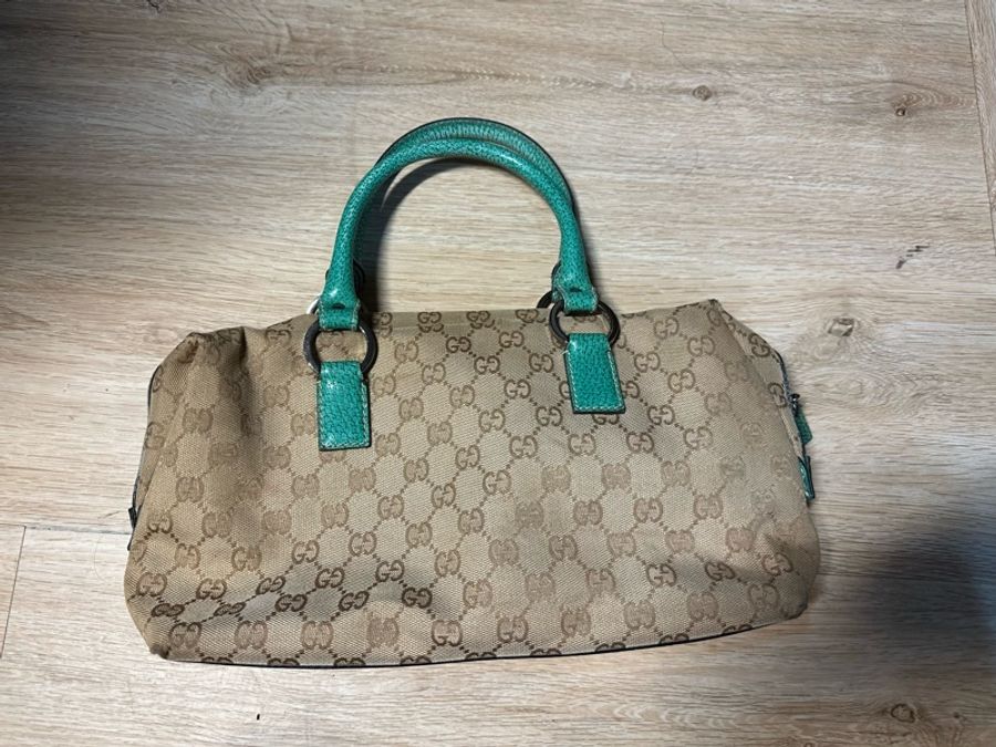 Gucci 老花帆布拚皮革波士頓包-8