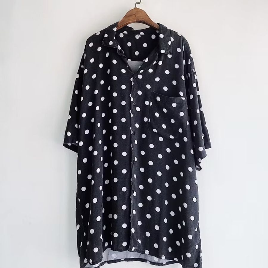灰底圓點夜晚浪漫星空 古著絲混棉夏威夷襯衫 vintage Aloha Shirt-0