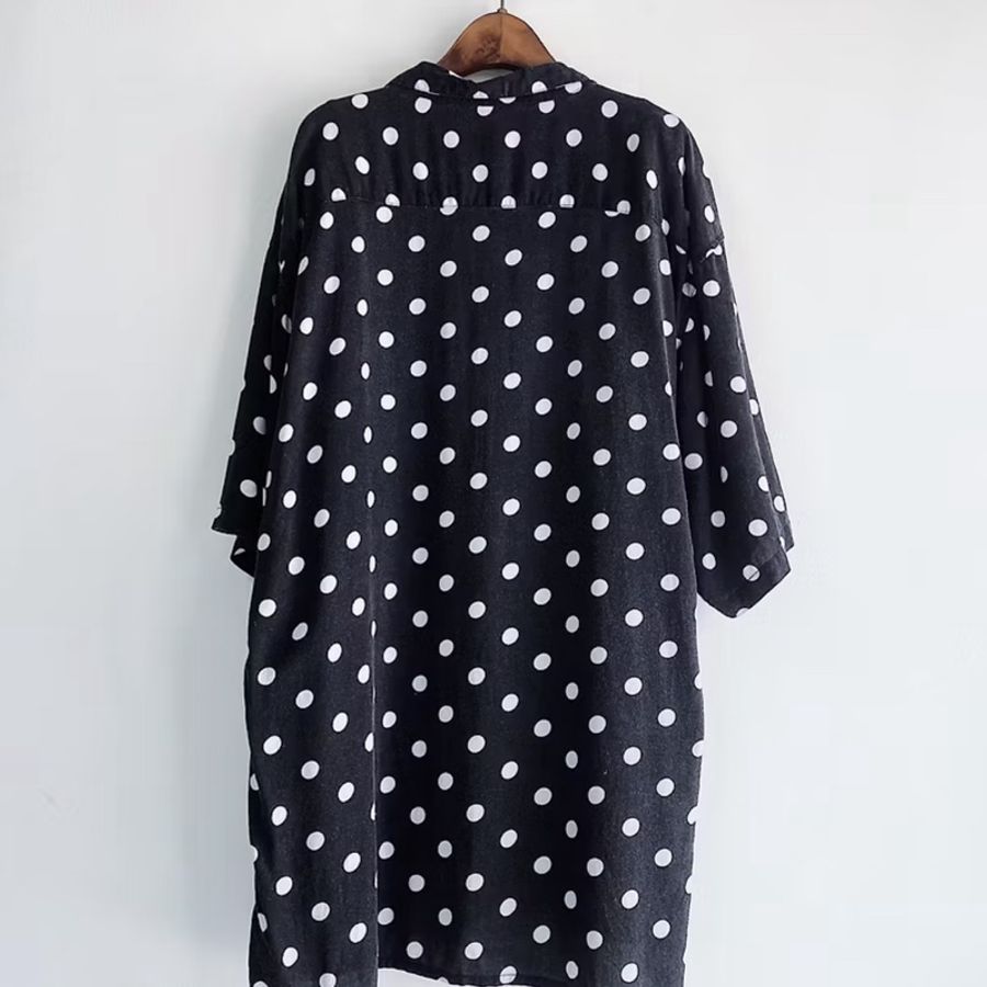 灰底圓點夜晚浪漫星空 古著絲混棉夏威夷襯衫 vintage Aloha Shirt-2