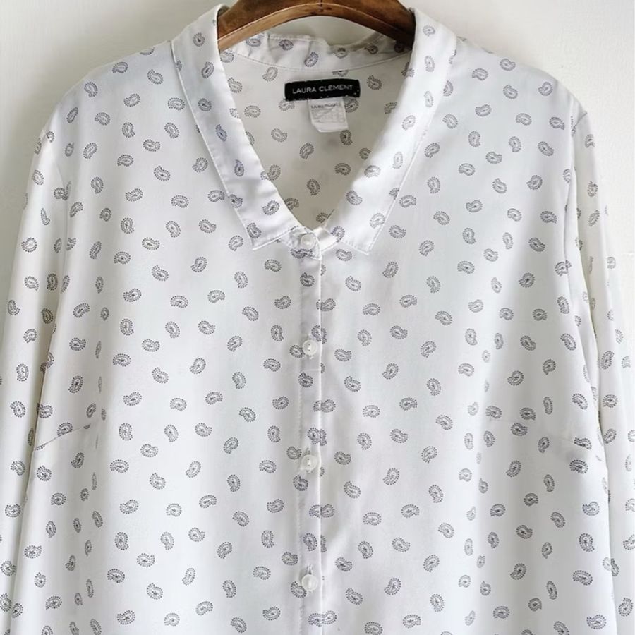 純白小翻領輕輕綴點青澀秋季 古著紡紗襯衫上衣 vintage Shirt-1