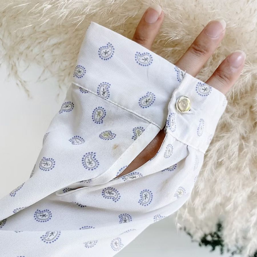 純白小翻領輕輕綴點青澀秋季 古著紡紗襯衫上衣 vintage Shirt-8