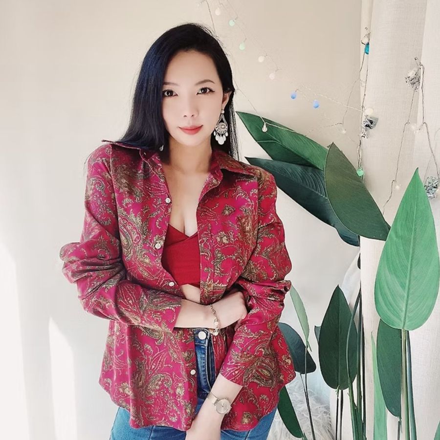 桃紫紅宮廷花紋圖騰 古著翻領純棉襯衫上衣 vintage Shirt-4