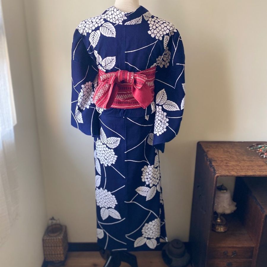 藏私·Collection_藍染紫陽花流水古著浴衣-4