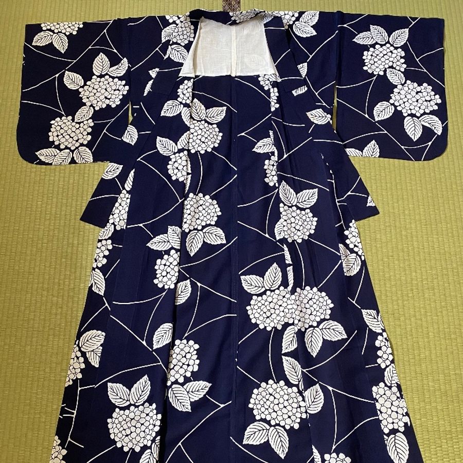 藏私·Collection_藍染紫陽花流水古著浴衣-6