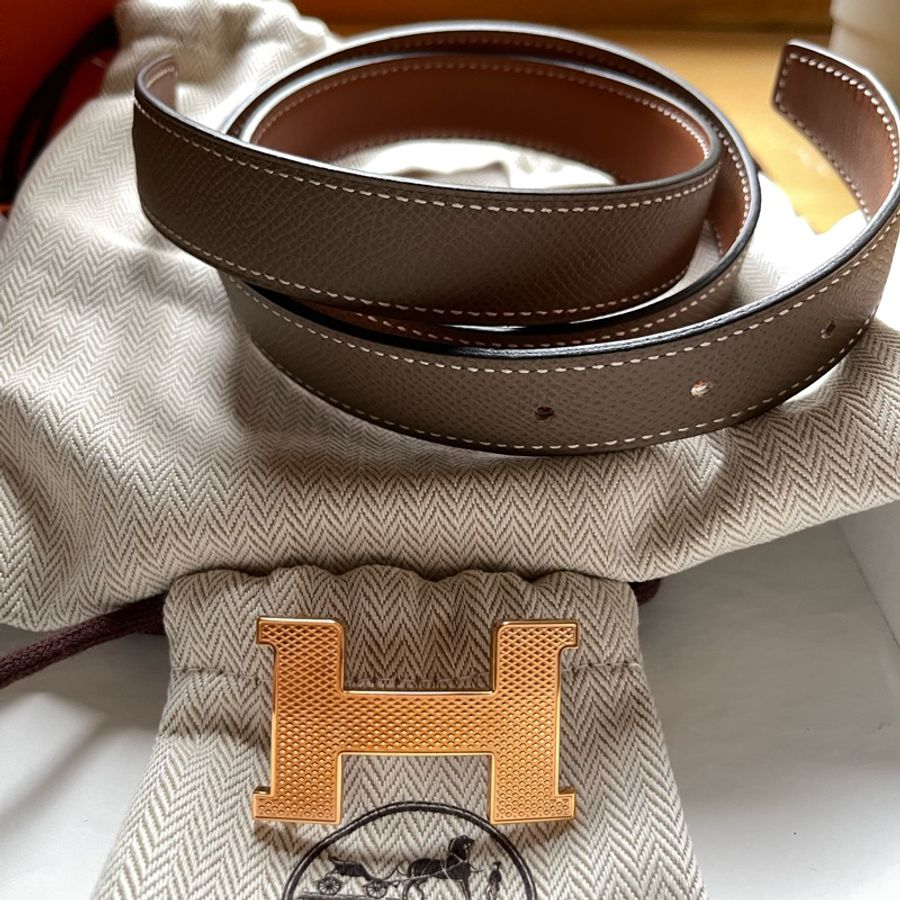 Hermes 雙面H logo皮帶-5