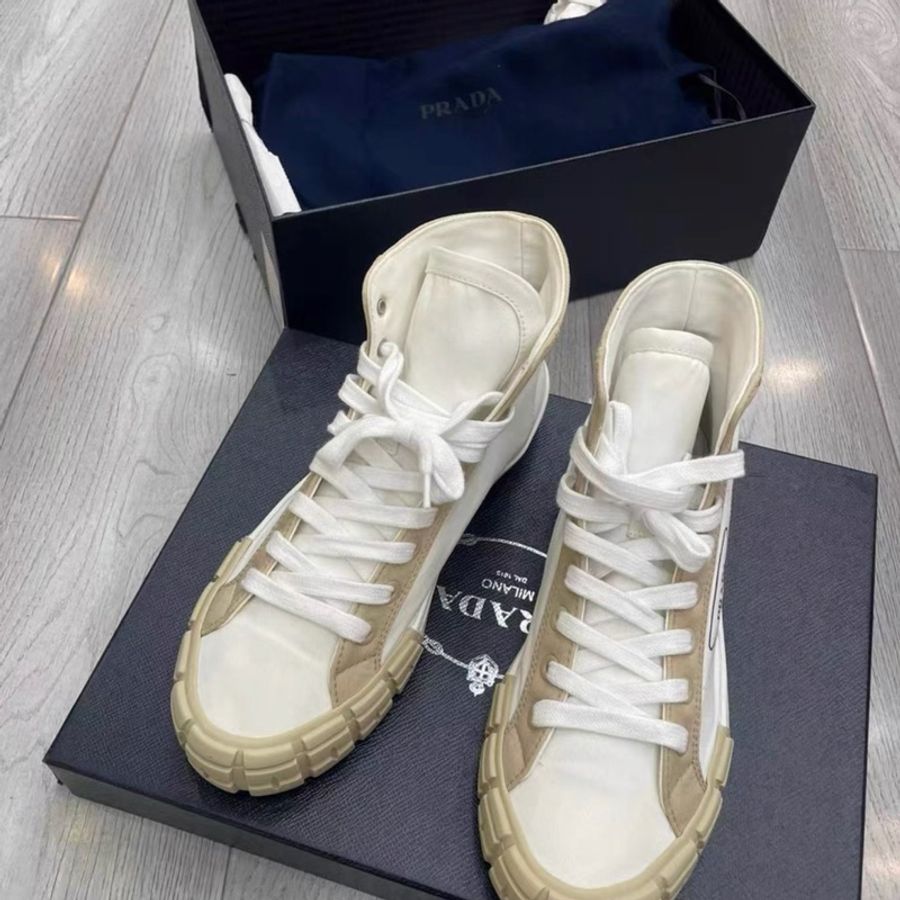 Prada 厚底餅乾高筒帆布鞋 8號 全新僅試穿 配件有防塵袋 鞋盒-0