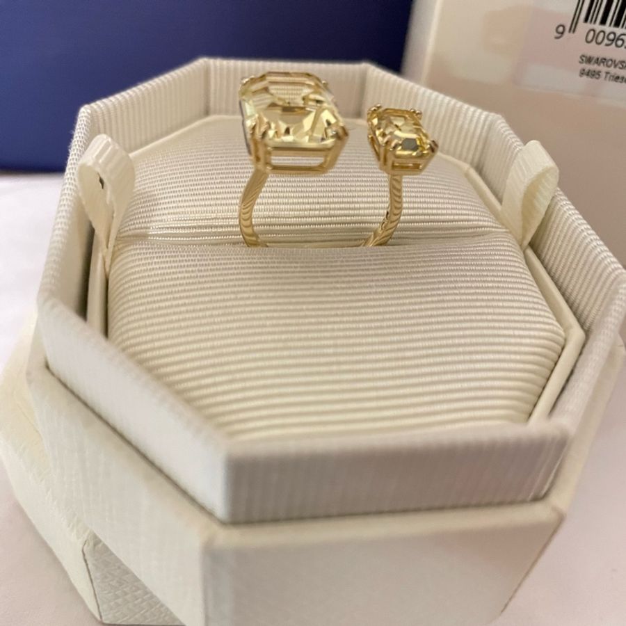 Swarovski-施華洛世奇Millenia 開口戒指 八角形切割, 綠色, 鍍金色色調-7
