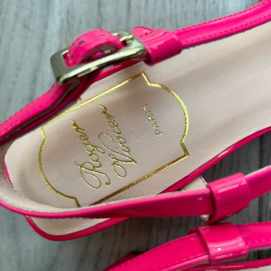Roger Vivier23款粉色格子方頭 高跟凉鞋 35號 僅試穿 鞋底輕微痕跡 配件有防塵袋-2