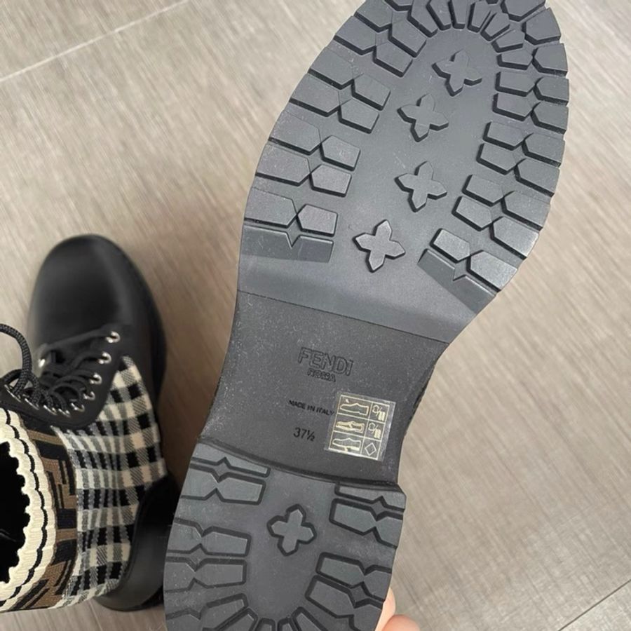 Fendi 針織格子黑色短靴  全新37.5號 有防塵袋-4