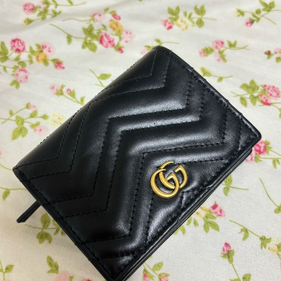 Gucci 黑色經典款鏈條皮夾錢包-0