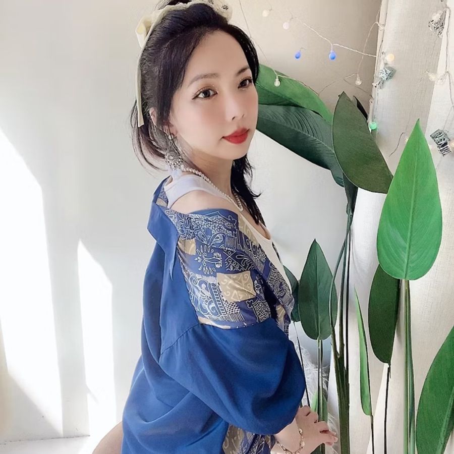 靛藍獨立漸層拚塊圖騰秋風時光 古董襯衫罩衫上衣 shirt vintage-3