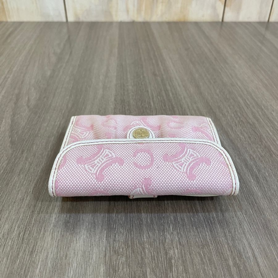 Celine粉提花布拼白牛皮凱旋門短夾-3