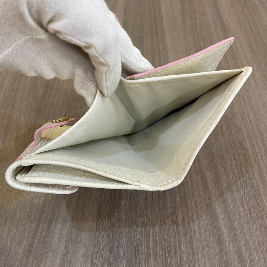 Celine粉提花布拼白牛皮凱旋門短夾-42