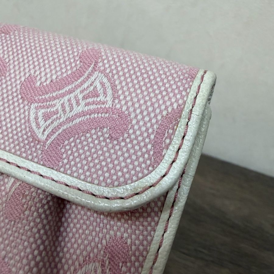 Celine粉提花布拼白牛皮凱旋門短夾-9