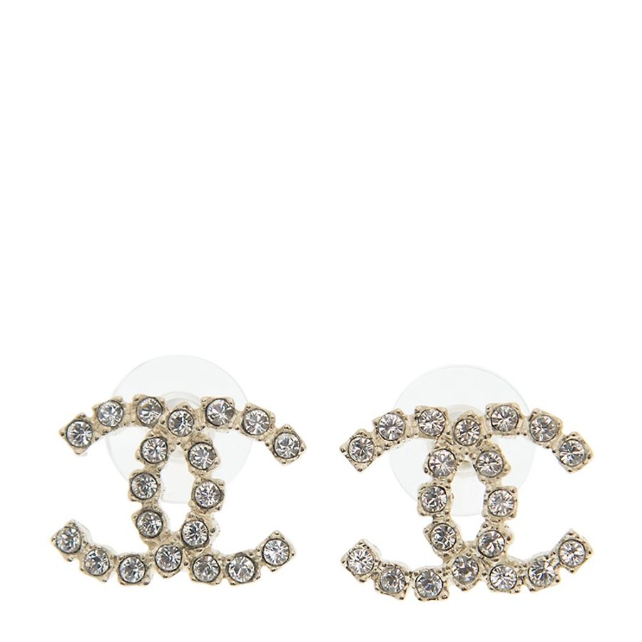 Chanel 香奈兒 雙C logo 方塊金水鑽耳環-1