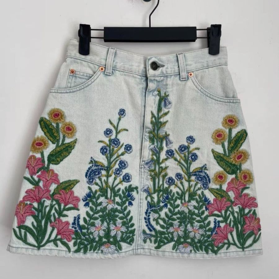 Gucci 花卉牛仔短裙 38號 九成新-0
