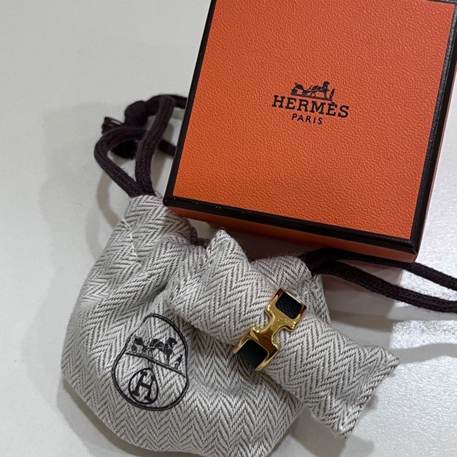 Hermès Olympe戒指 窄版XS 黑金-1