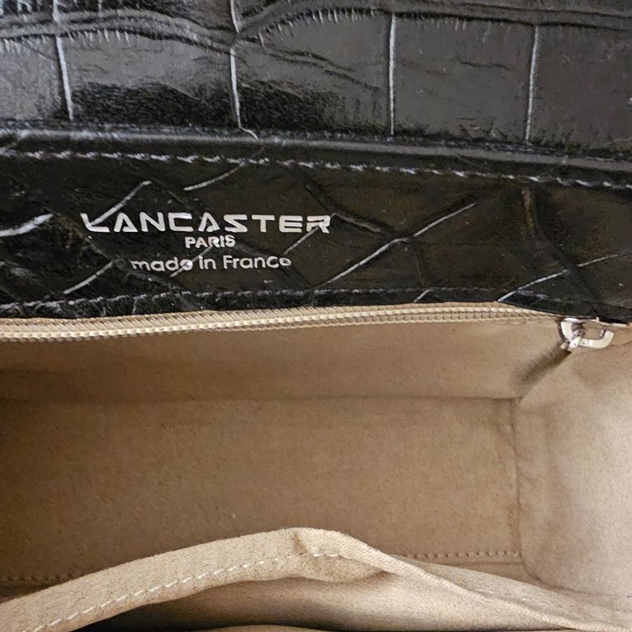 Lancaster牛皮壓紋手提肩背黑色小kelly包-10