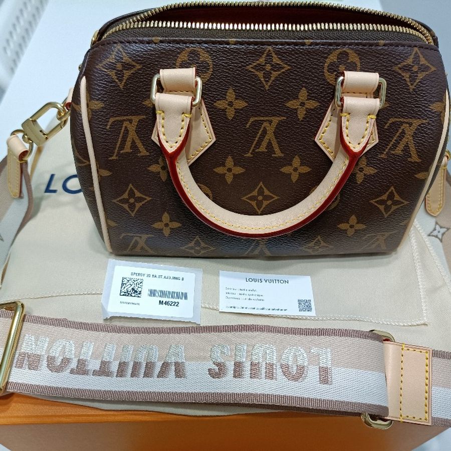 (9.9成新) LV speedy 20 monogram,米色寬背帶,大全配-7