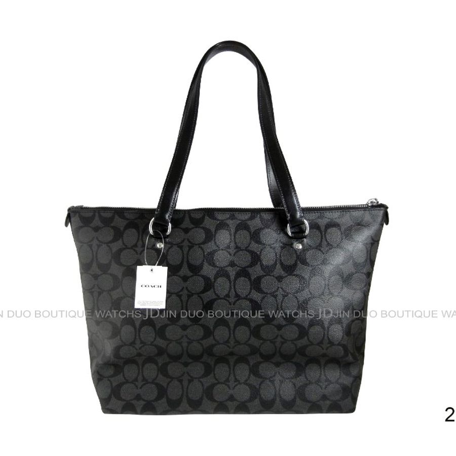 金鐸精品~2300 COACH 79609 C-LOGO黑灰PVC肩背托特包 全新品-1