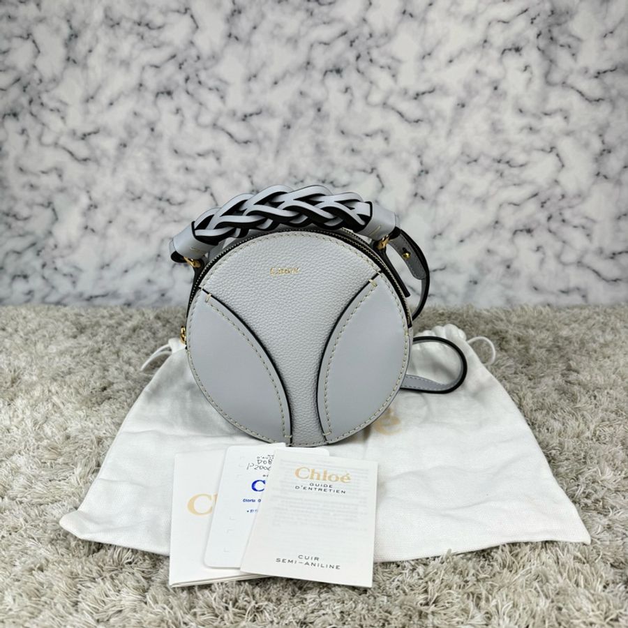 CHLOE MINI DARIA系列燙印LOGO迷你雙層圓餅包(寶寶藍) ⭕️全新閒置品⭕️-0