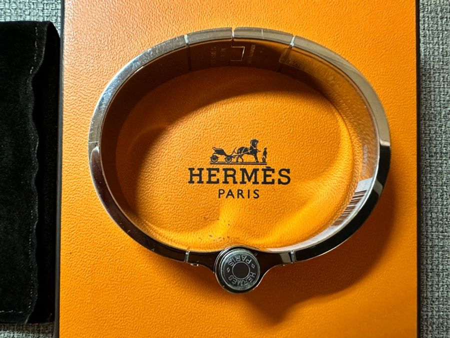 【Hermès】保留return降價⬇️HERMES愛馬仕 窄版琺瑯手環/粉銀 絕版款-17