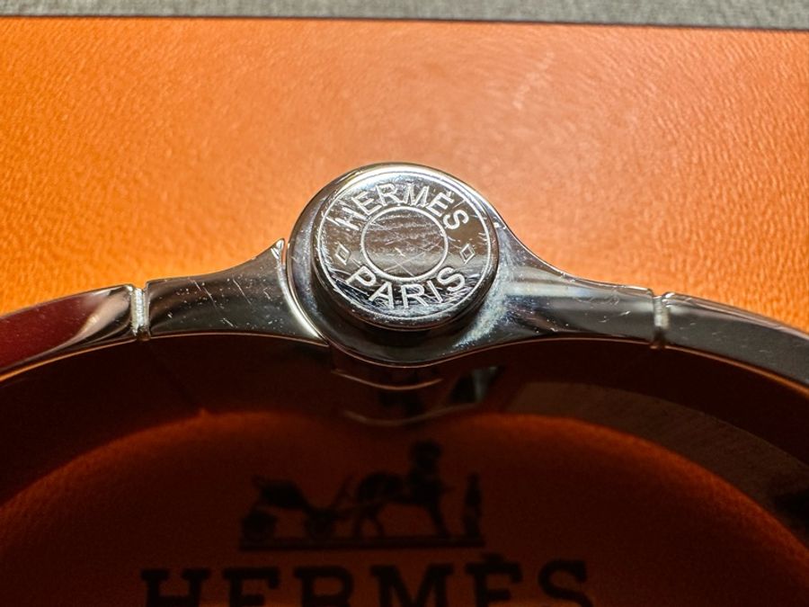 【Hermès】保留return降價⬇️HERMES愛馬仕 窄版琺瑯手環/粉銀 絕版款-19