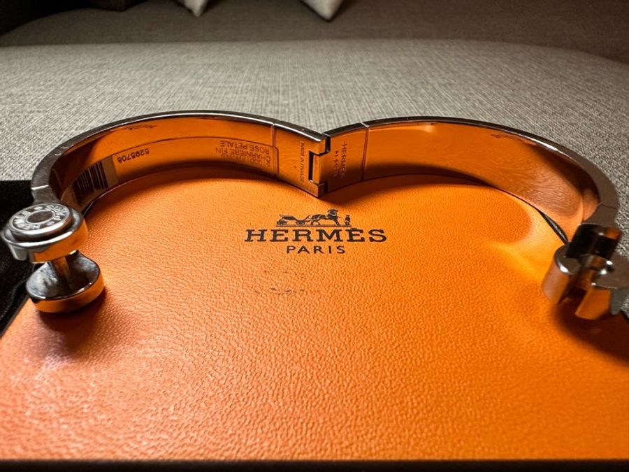 【Hermès】保留return降價⬇️HERMES愛馬仕 窄版琺瑯手環/粉銀 絕版款-21