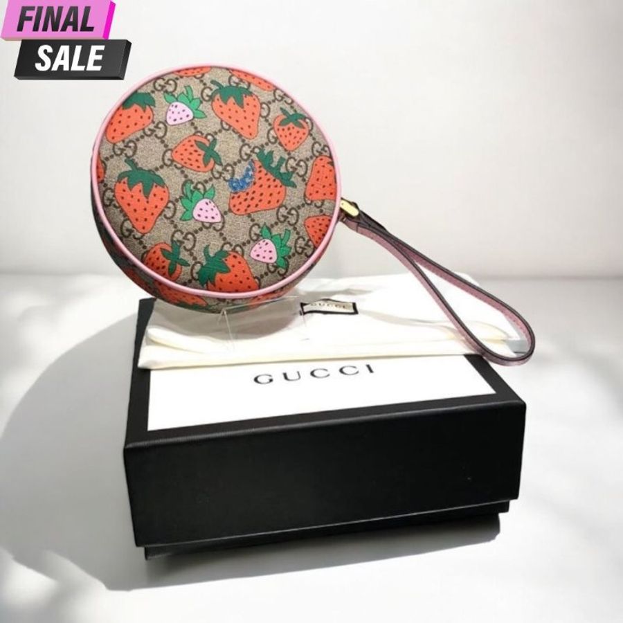 Gucci 限量GG Supreme草莓圓餅腕帶包【促銷品】-0