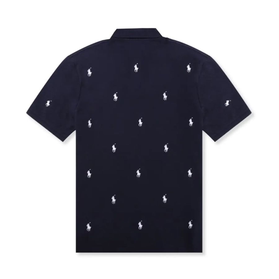 全新正品Polo by Ralph Lauren 深藍色小馬滿版刺繡網眼短袖polo衫-1