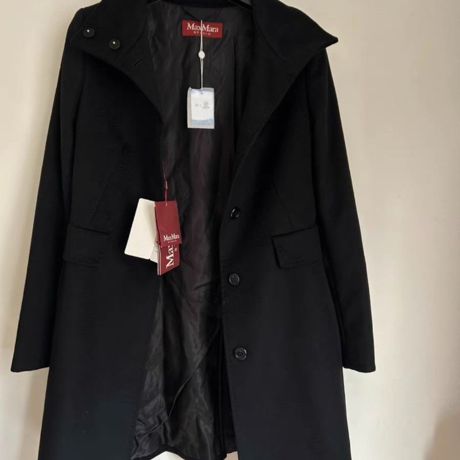 maxmara 黑色羊毛大衣外套 全新有吊牌34號胸圍94衣長86-4