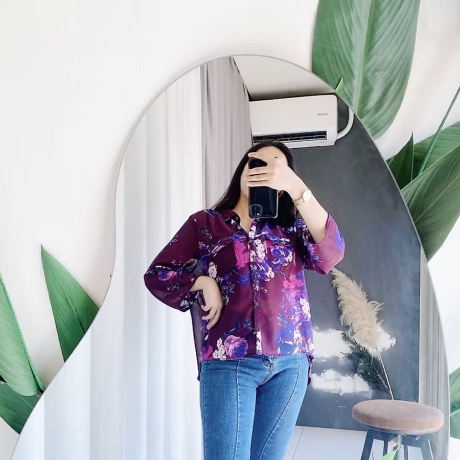 紫羅蘭青春浪漫滿滿透膚花卉 古著紡紗襯衫 It vintage Shirt-2