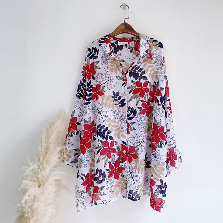 alfred dunner 雪白花紋圖騰 古著紡紗襯衫上衣 vintage Shirt-0
