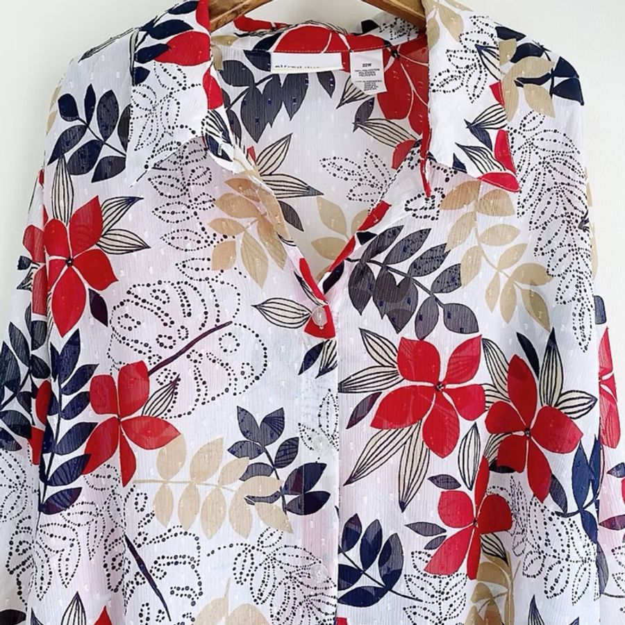 alfred dunner 雪白花紋圖騰 古著紡紗襯衫上衣 vintage Shirt-1