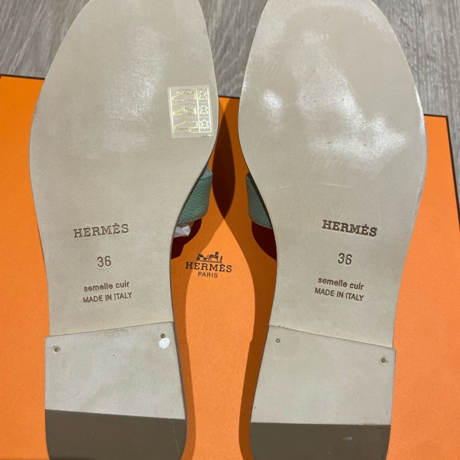 愛馬仕 Hermes Oran H 涼鞋 氣泡綠 綠玉色36-4
