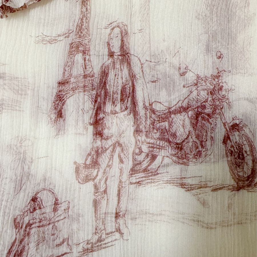 🍒HERMES Toile de jouy真絲皺摺長絲巾 2F231106-2-6