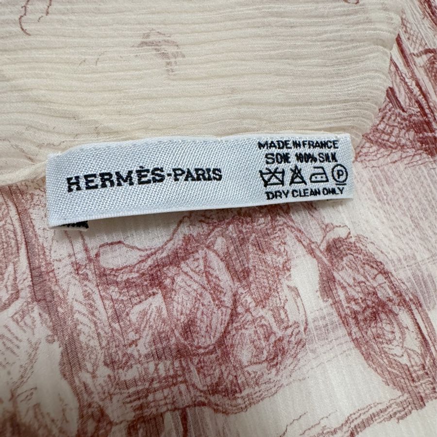 🍒HERMES Toile de jouy真絲皺摺長絲巾 2F231106-2-7
