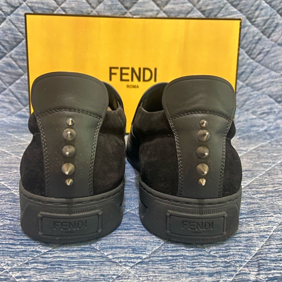 FENDI 怪獸 藍黑色拼麂皮休閒鞋 懶人鞋 皮鞋 真皮 平底鞋-4