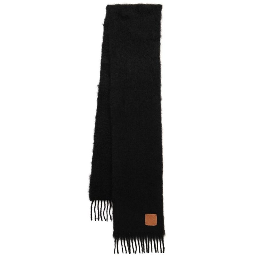 【LOEWE 羅威】Wool Mohair 羊毛與馬海毛混紡 圍巾 黑色-0
